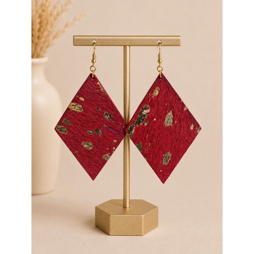 Plunder Red Diamond Shaped Earrings - NIP